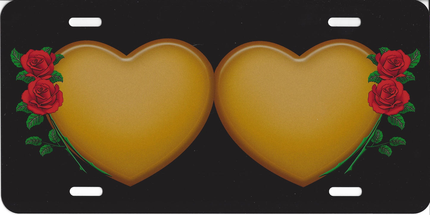 Double Hearts Roses Gold Airbrush License Plate