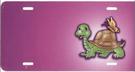 Turtle with Butterfly on Pink Offset License Plate