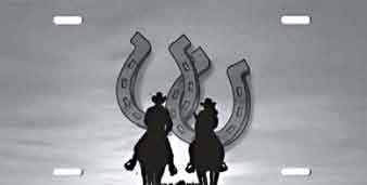 Cowboy and Cowgirl Horseshoe Gray License Plate