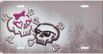 Boy Skull and Girly Skull Offset Airbrush License Plate