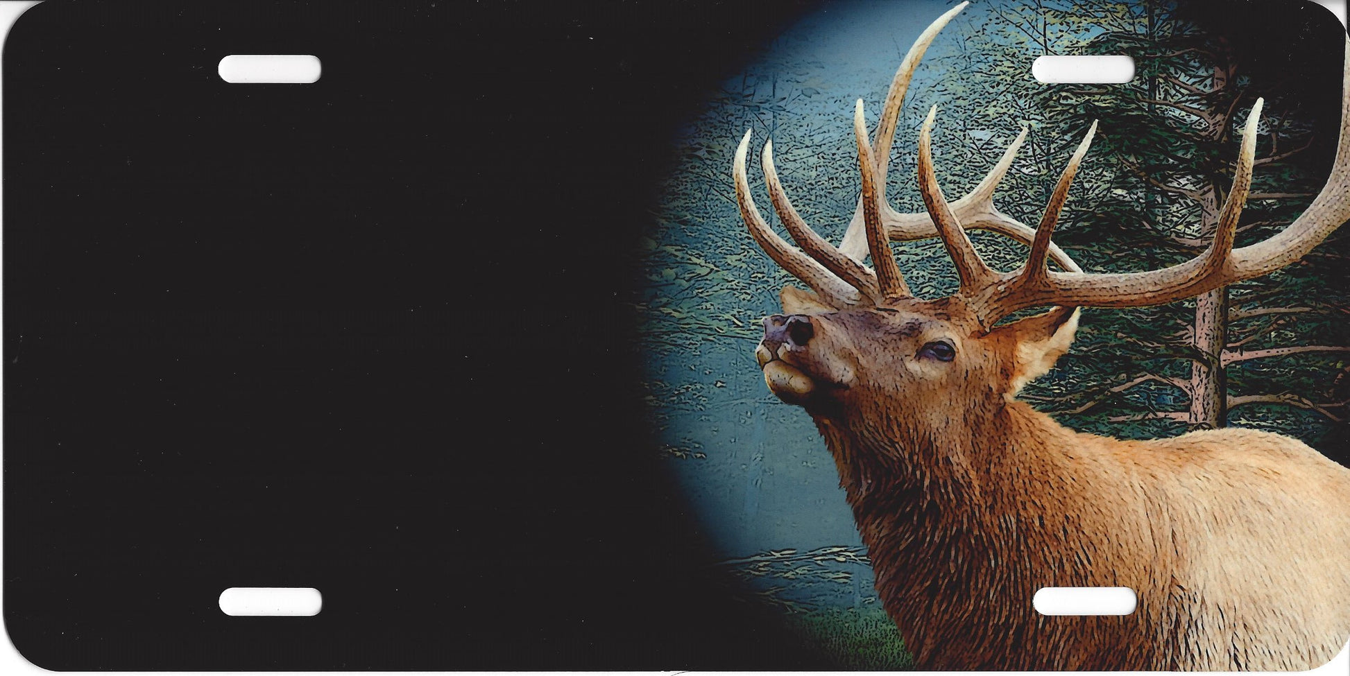 Offset Elk On Black License Plate