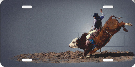 Offset Bull Rider On Grey Airbrush License Plate