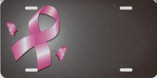 Offset Pink Ribbon With Butterflies License Plate