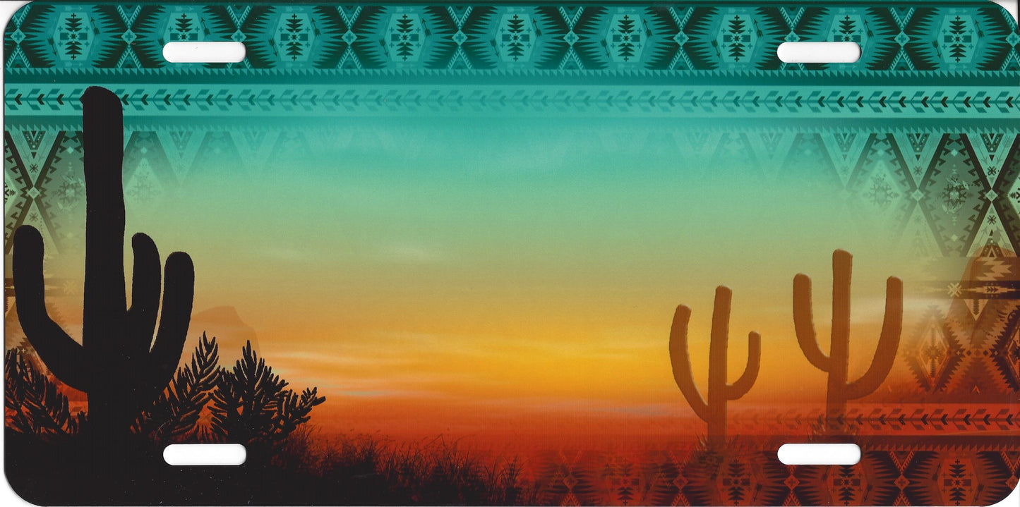 Sunset Cactus Design License Plate