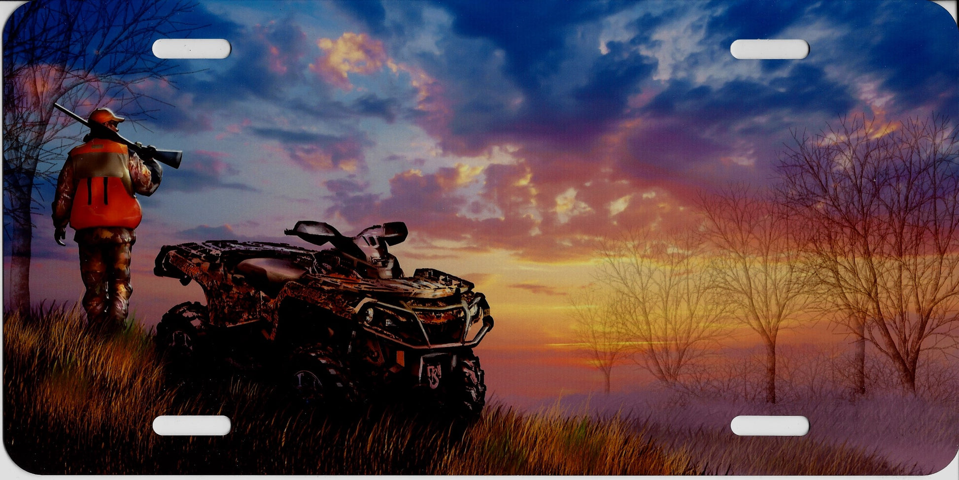 Hunter With ATV Nature Scene License Plate