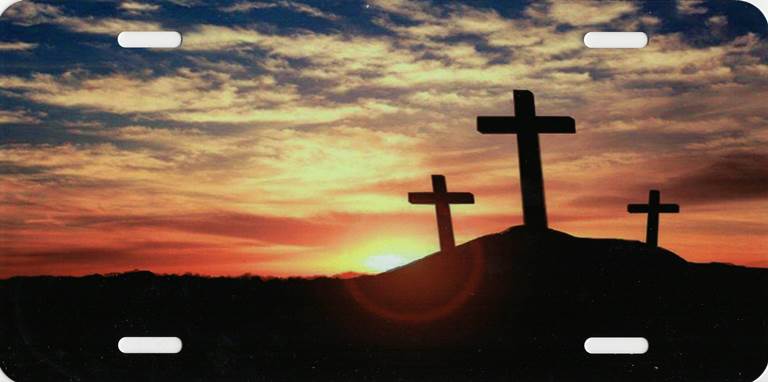 Crosses At Sunset Offset License Plate