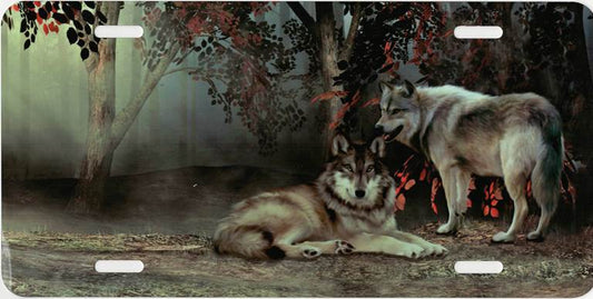 Wolves Resting In Woods License Plate