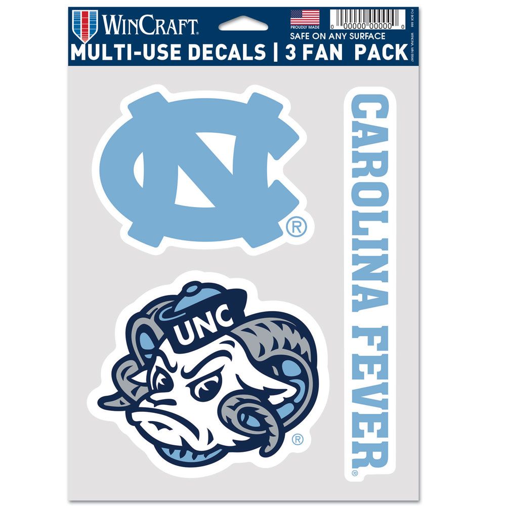 North Carolina Tar Heels 3 Fan Pack Decals