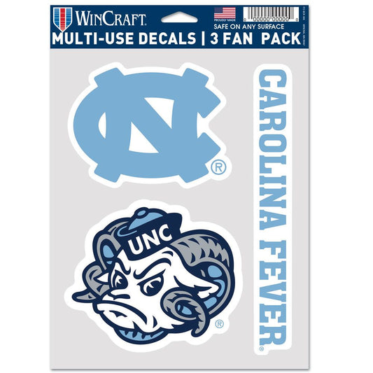 North Carolina Tar Heels 3 Fan Pack Decals