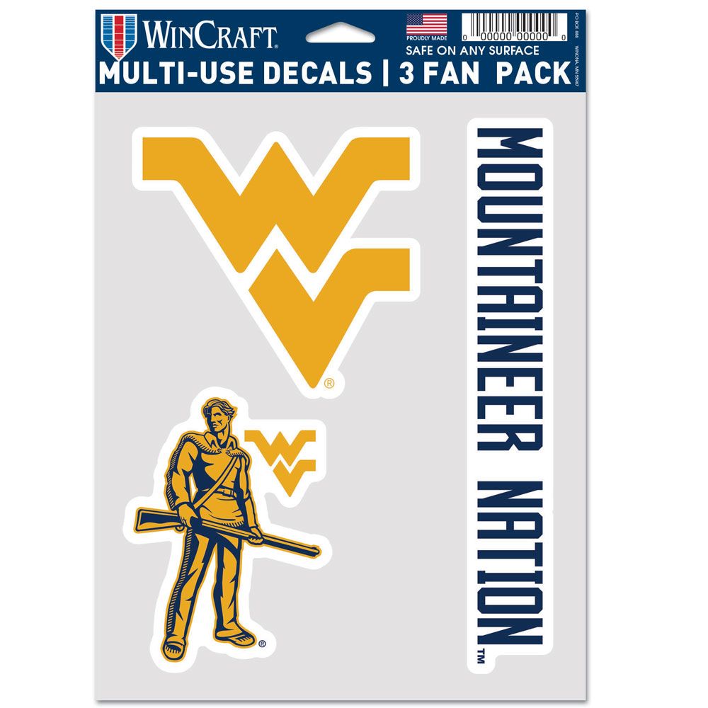 West Virginia Mountaineers 3 Fan Pack Decals – Auto License Plates Frames