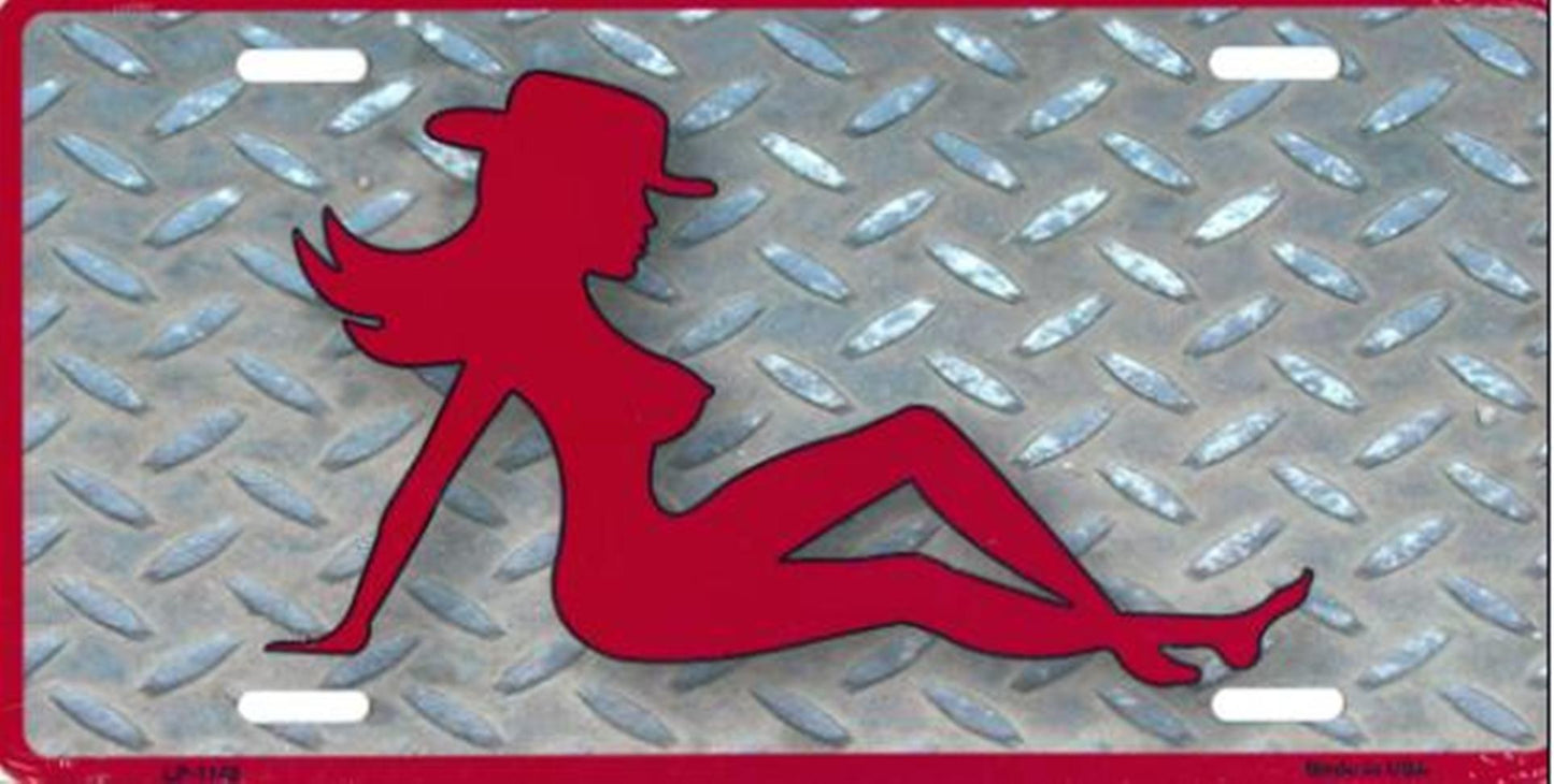 Red Cowgirl on Diamond License Plate